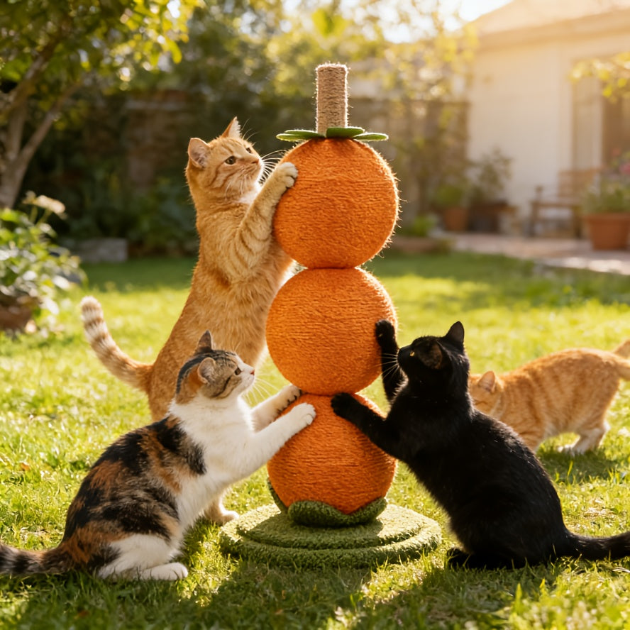 Interactive 360° Rotating Cat Scratching Post with 3-Tier Ball String