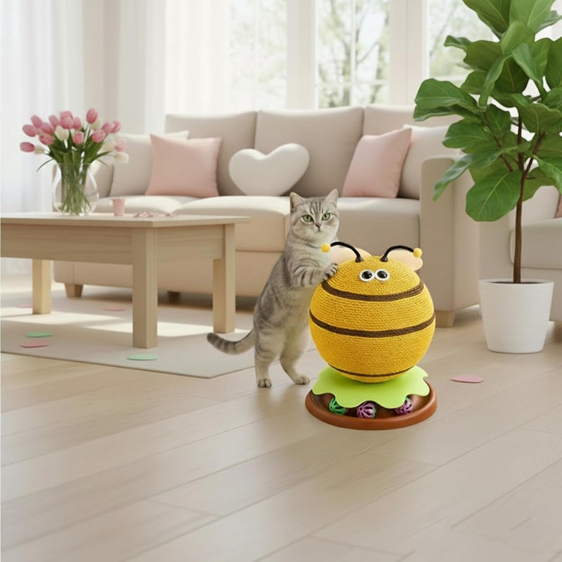 Bee Cat Scratcher - 3 in 1 Cute Cat Scratching Post for Indoor Cats with Bell Ball Track