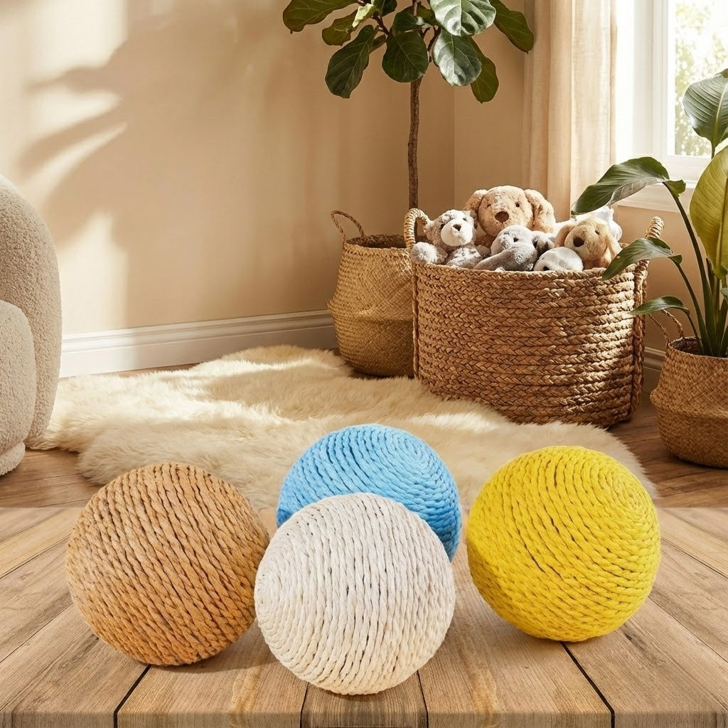 Interactive Cat Toy Ball with Rattle Sound | Natural Sisal Scratching Rolling Teaser for Indoor Cats Kittens