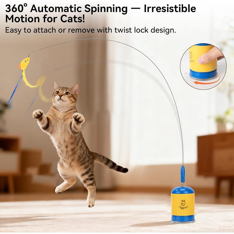 Migipaws Interactive Automatic Cat Teaser Wand Toy with Strong Suction Cup