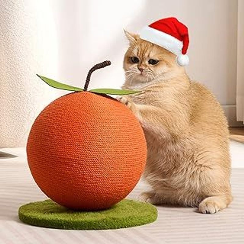Orange Cat Scratching Post, Cute Cat Scratcher with Sisal Rope, Cat Scratch Post for Indoor Adult Cat and Kitten