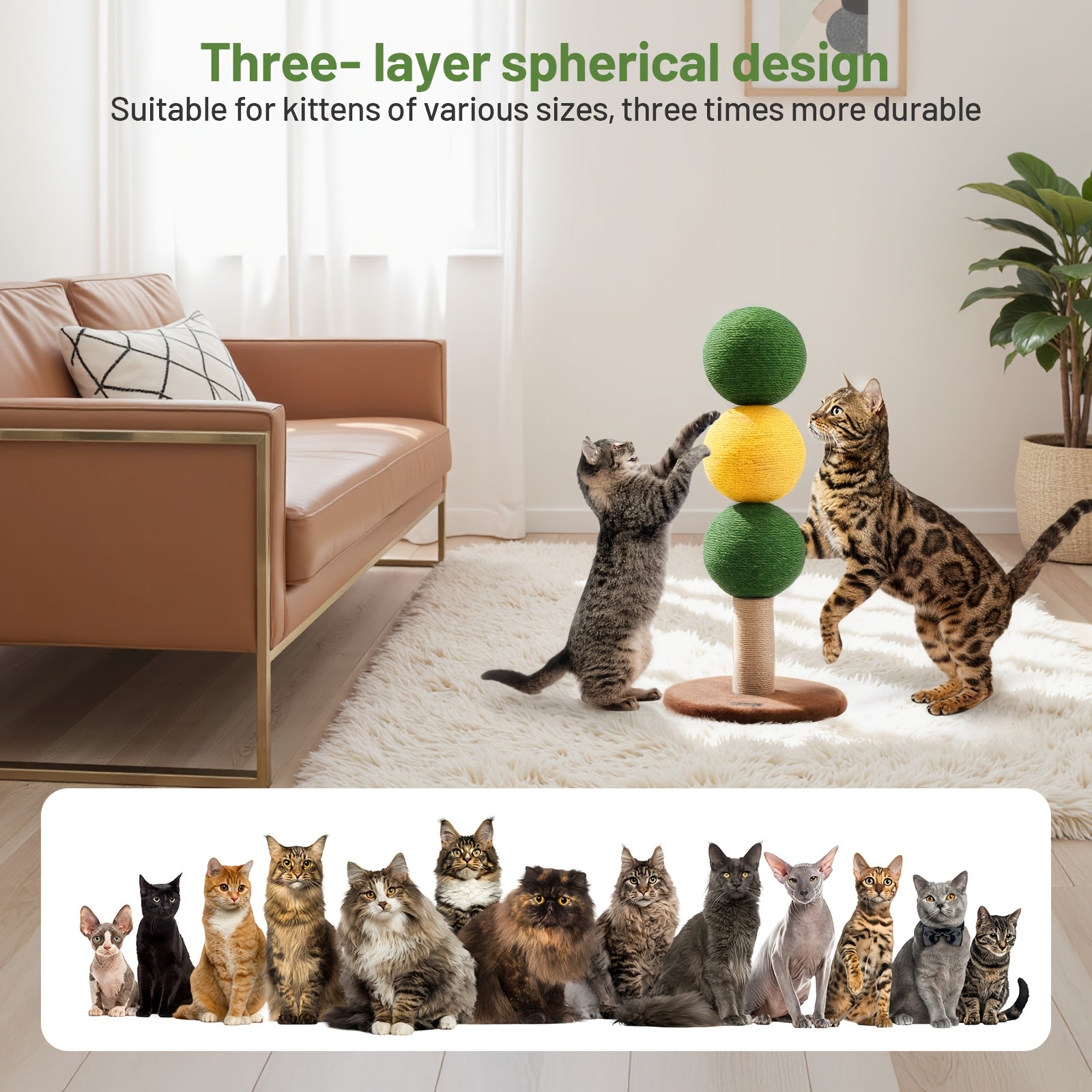Triple Cat Scratch Ball Scratching Post | 360° Fully Rotatable
