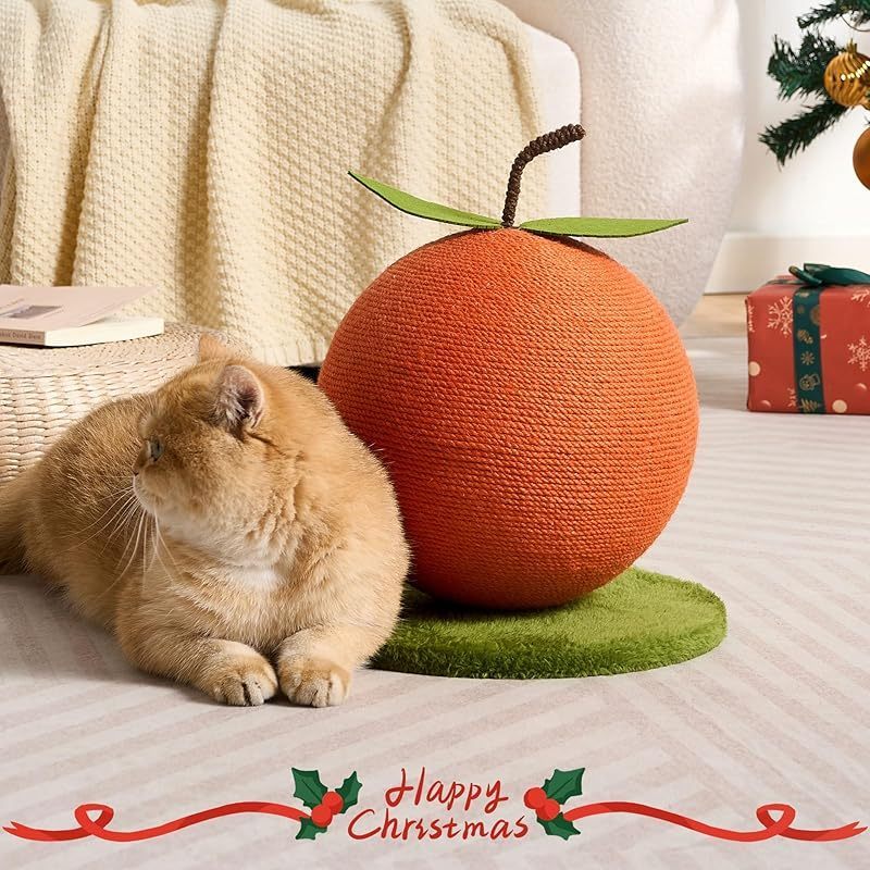 Orange Cat Scratching Post, Cute Cat Scratcher with Sisal Rope, Cat Scratch Post for Indoor Adult Cat and Kitten