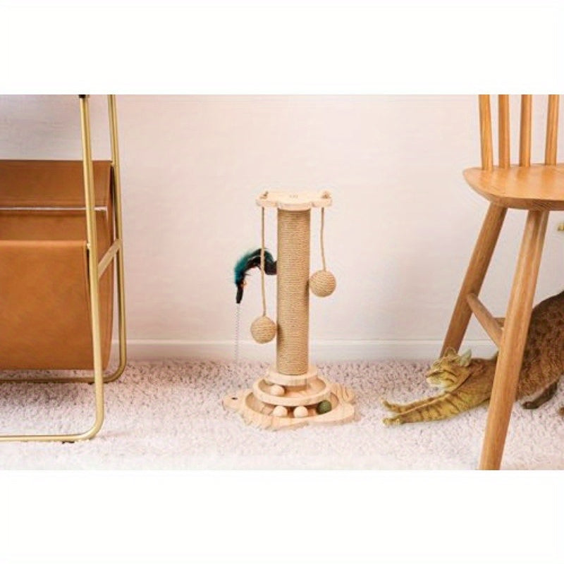 Interactive Petal-Shaped Cat Toy with Ball Teaser Stick - Durable Plastic Scratching Post for All Breeds