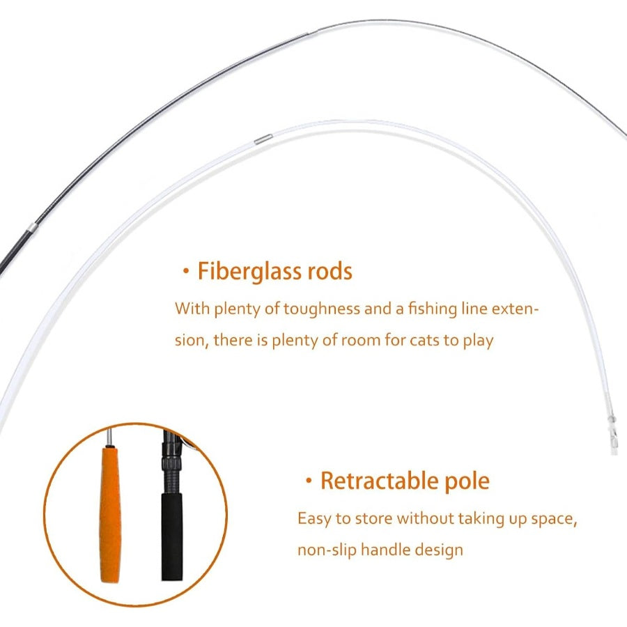 Retractable Teaser Wand, Toys Indoor Outdoor Cats Interactive Fishing Rod with 4 PCS Refills