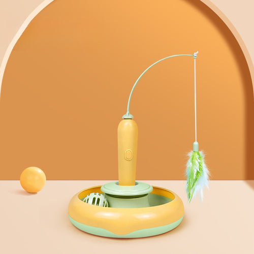 1pc Pet Electric Cat Teaser, Feather Fishing Rod, Rotating Cat Turntable, Cat-Specific Toys