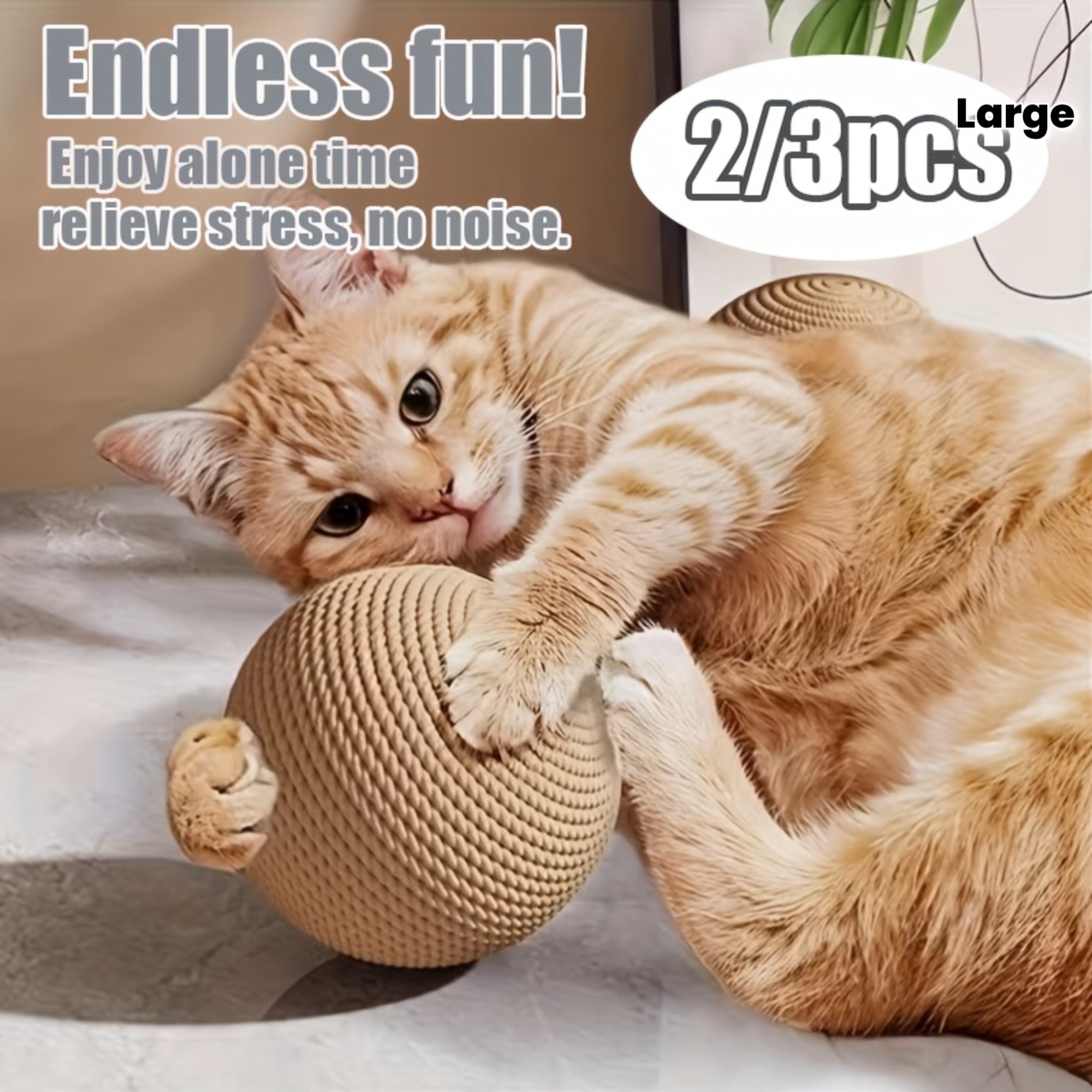2\u002F3pcs Large Sisal Cat Toy Ball, Safety Sisal Material, Self-Entertainment