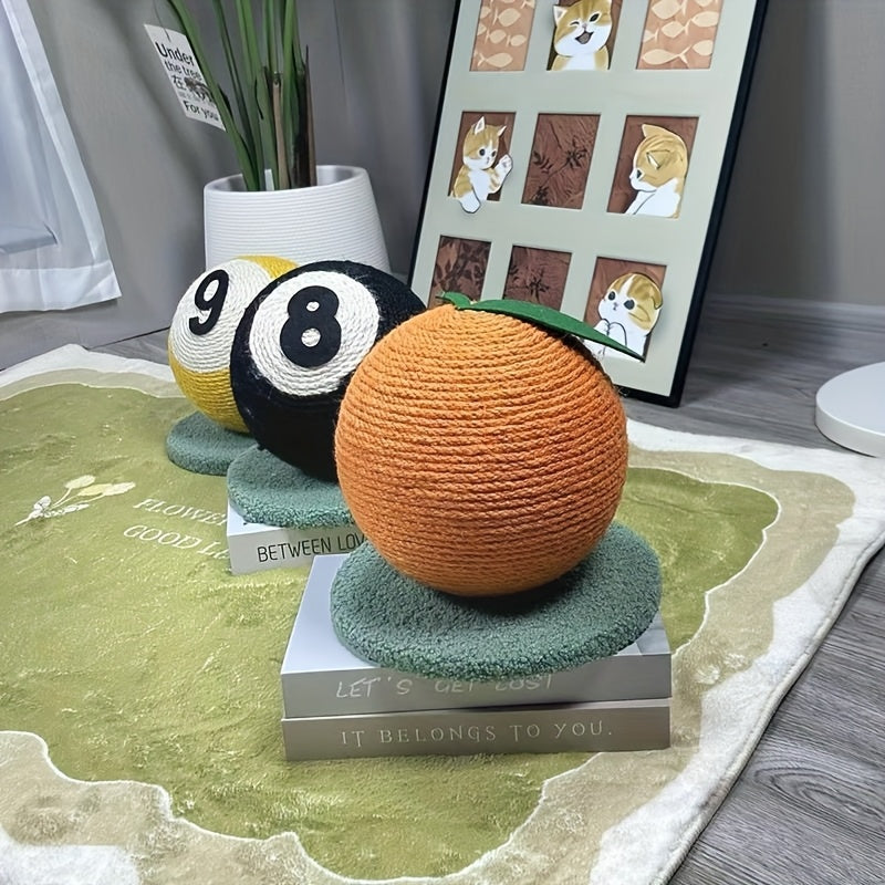 Interactive Vertical Hemp Rope Cat Scratch Post with 8 or 9 Orange Fruit Balls