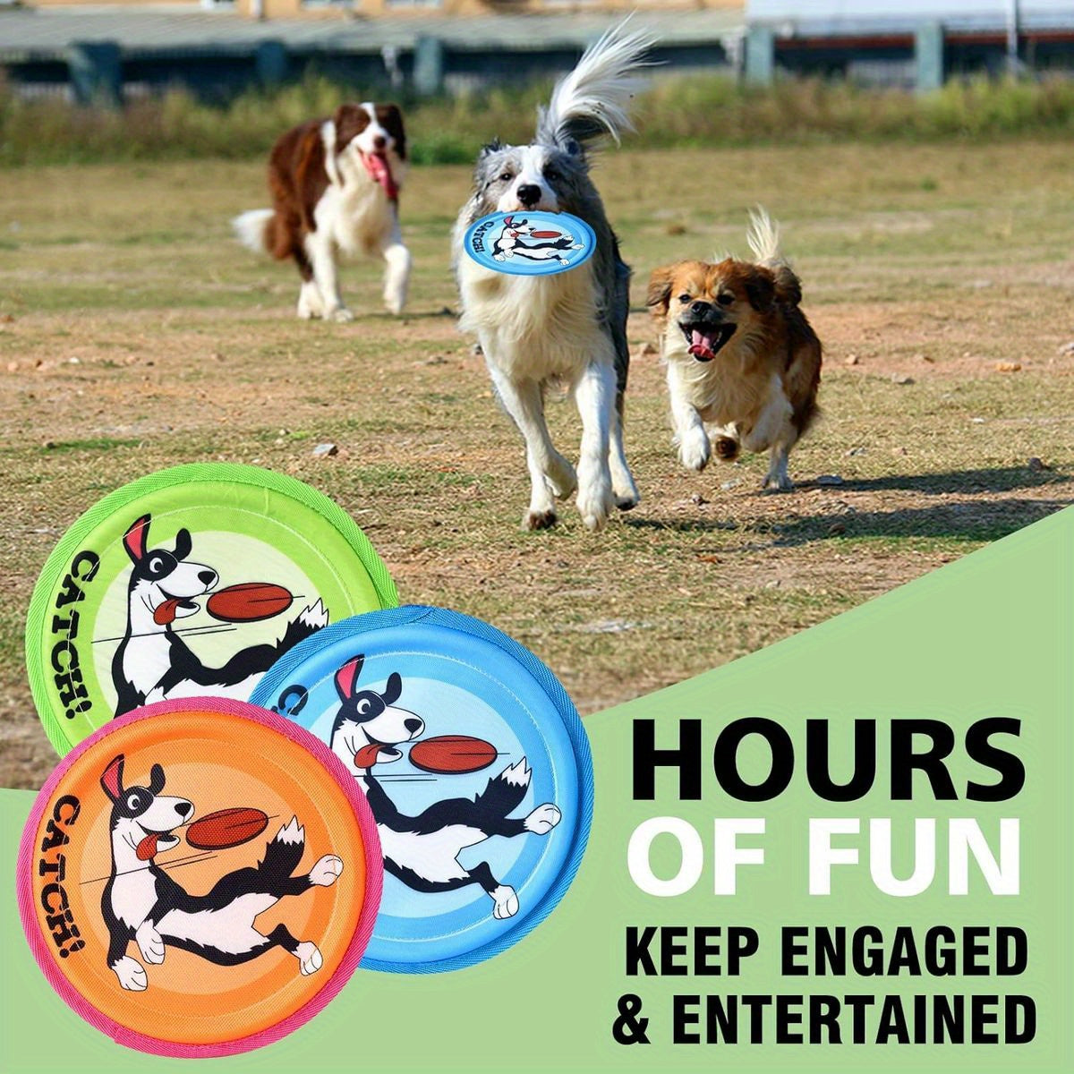 3 Pack Indestructible Dog Flying Discs - Durable Glass-like Material Nylon Webbing