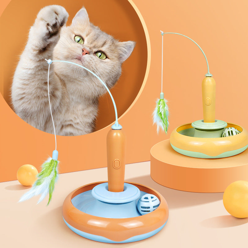 1pc Pet Electric Cat Teaser, Feather Fishing Rod, Rotating Cat Turntable, Cat-Specific Toys