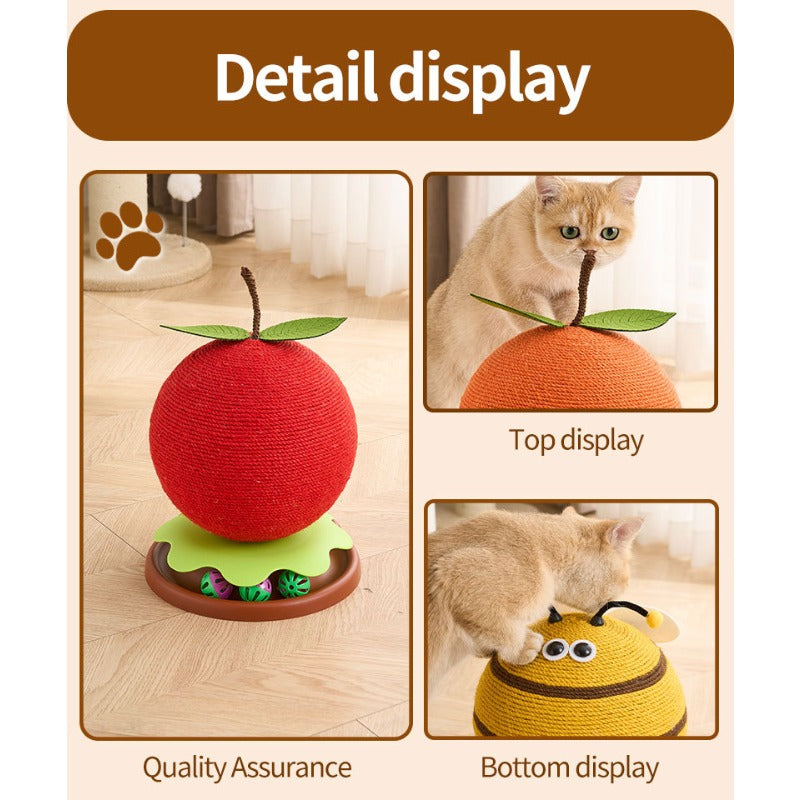 Vertical Cat Scratching Post & Ball Toy - Sisal Scratching Column with Tumbler Base