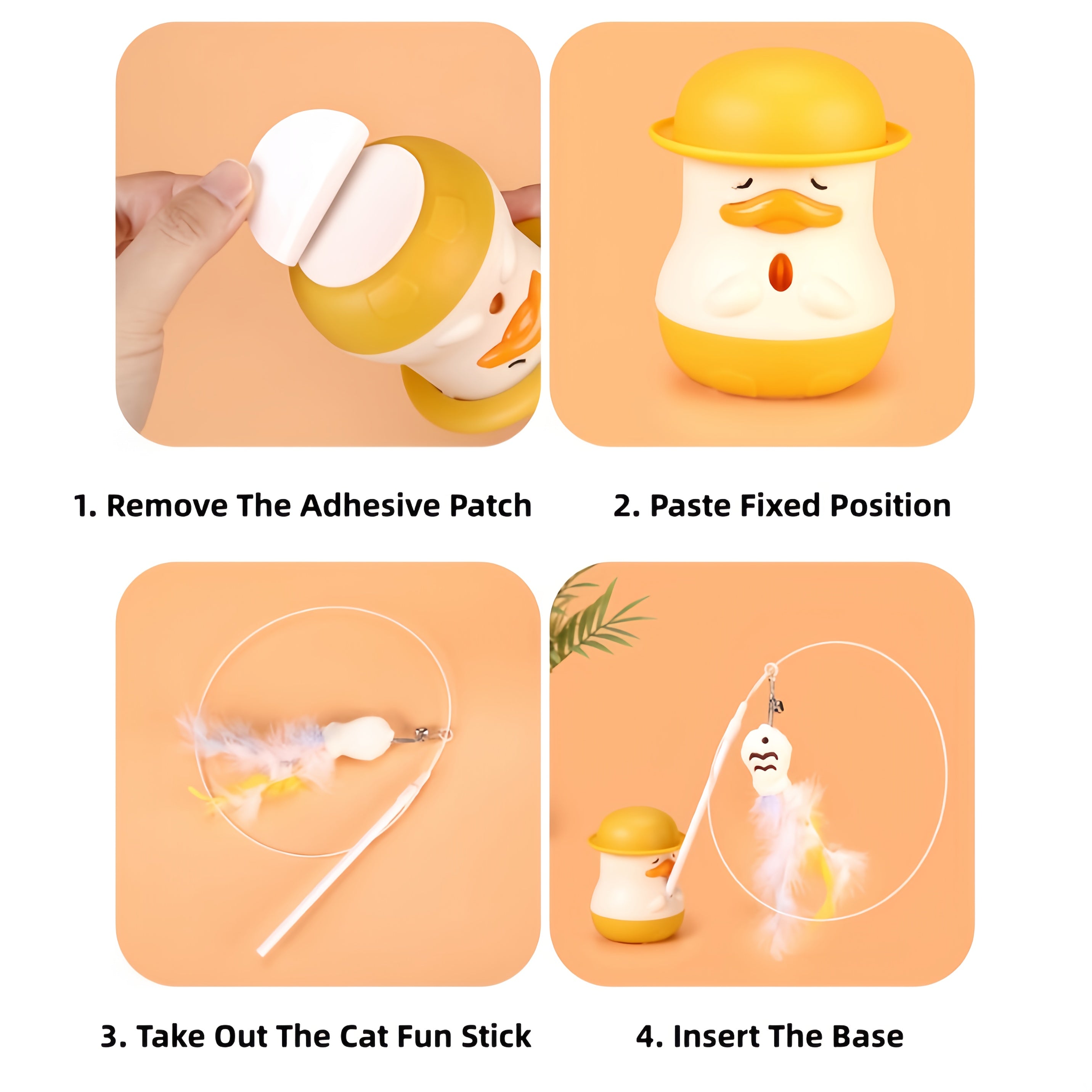 1\u002F2pcs Small Yellow DuckCat Feather Lure Bell Toy, Super Adhesive Rotatable Base