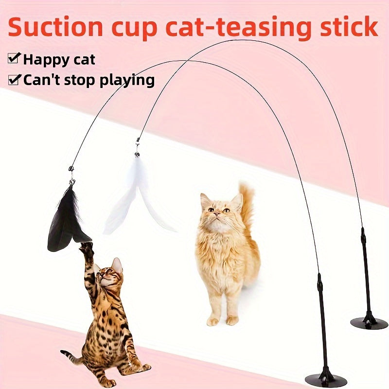 Interactive Teaser Toy - Entertainment Wand with Suction Cup for Cats