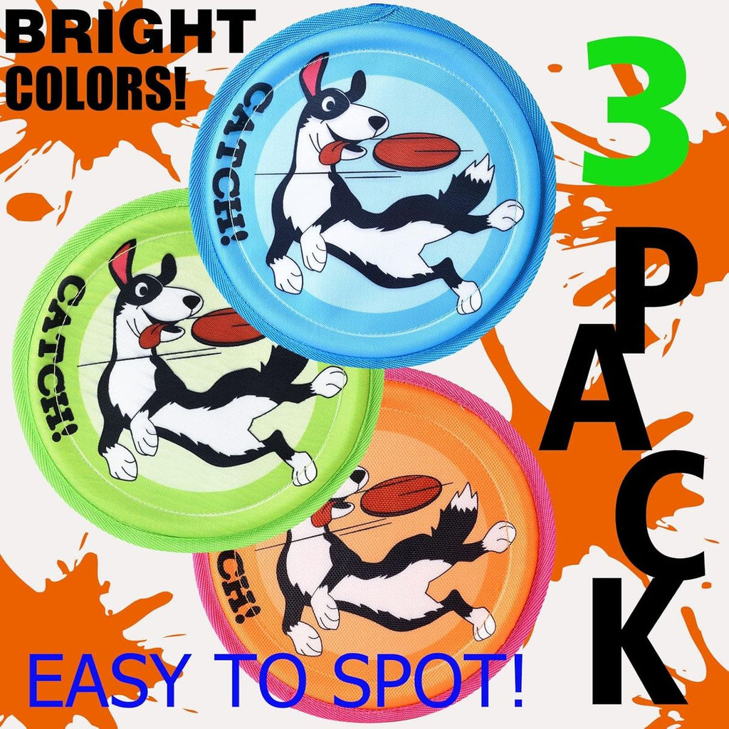 3 Pack Indestructible Dog Flying Discs - Durable Glass-like Material Nylon Webbing