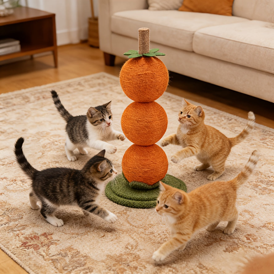 Interactive 360° Rotating Cat Scratching Post with 3-Tier Ball String
