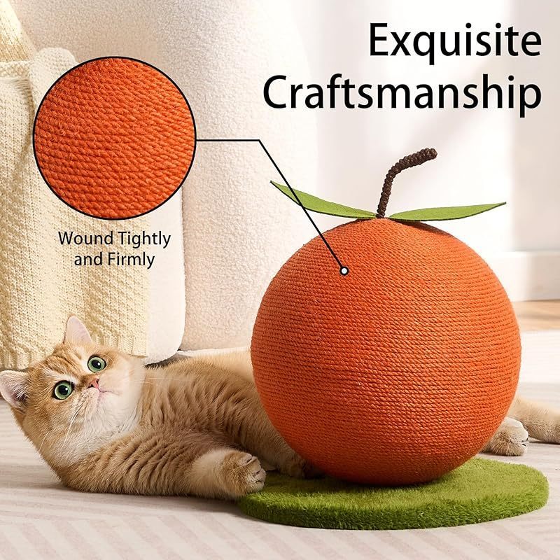 Orange Cat Scratching Post, Cute Cat Scratcher with Sisal Rope, Cat Scratch Post for Indoor Adult Cat and Kitten