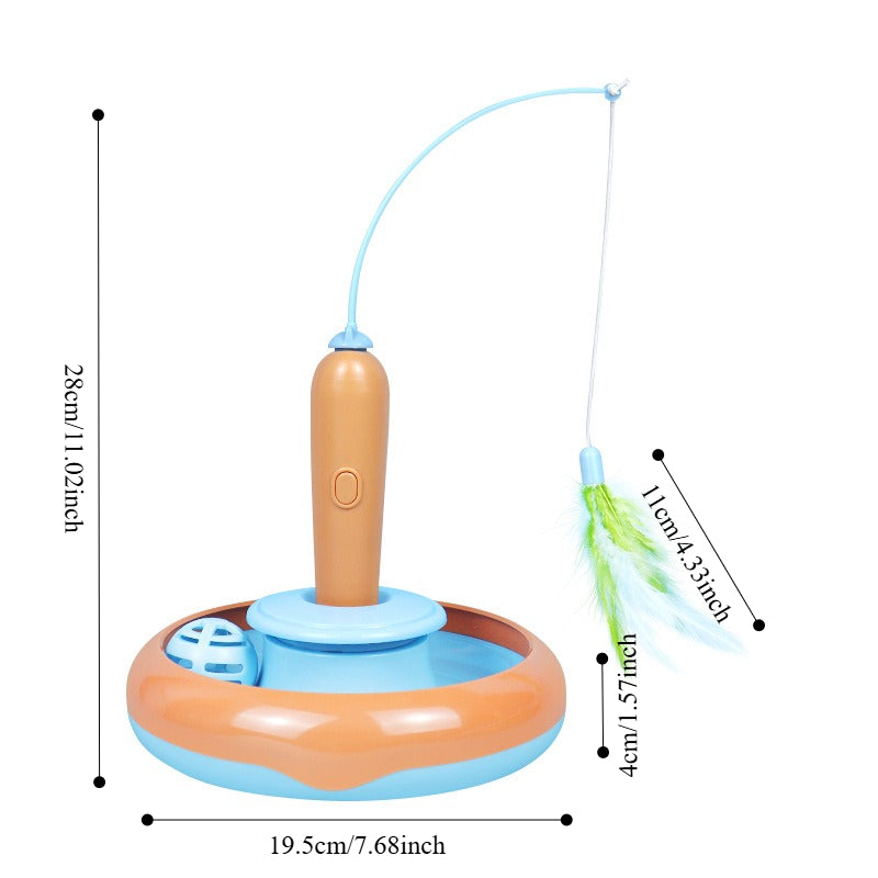 1pc Pet Electric Cat Teaser, Feather Fishing Rod, Rotating Cat Turntable, Cat-Specific Toys