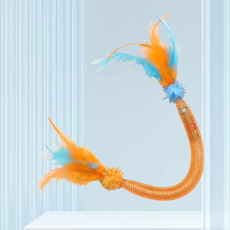 3-Pack Elastic Mesh Cat Teaser Wands - Pet Herb Ball Chew Toys with Feathers Bells