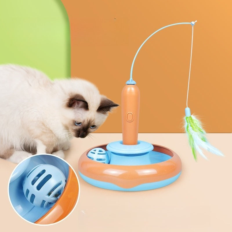 1pc Pet Electric Cat Teaser, Feather Fishing Rod, Rotating Cat Turntable, Cat-Specific Toys