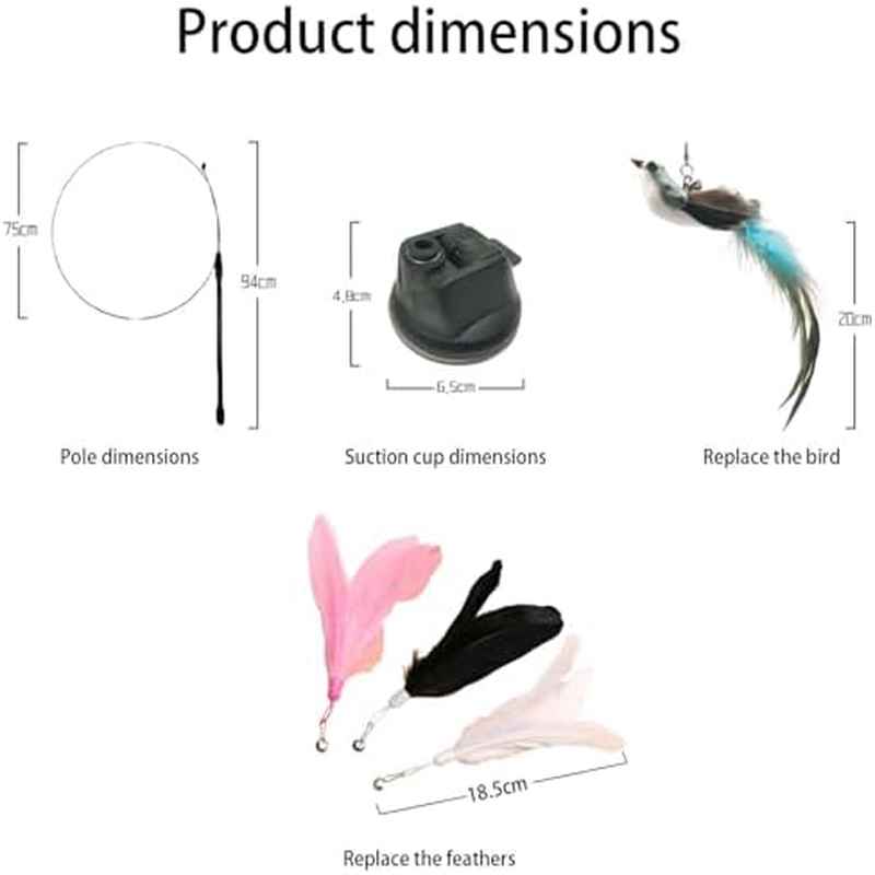 9pcs Interactive Cat Toy with 2 Wands & 6 Replacement Feather Toys (with Bells) - Strong-Suction Base