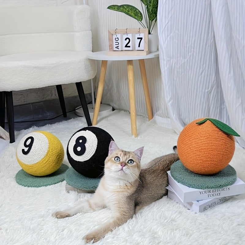 Interactive Vertical Hemp Rope Cat Scratch Post with 8 or 9 Orange Fruit Balls
