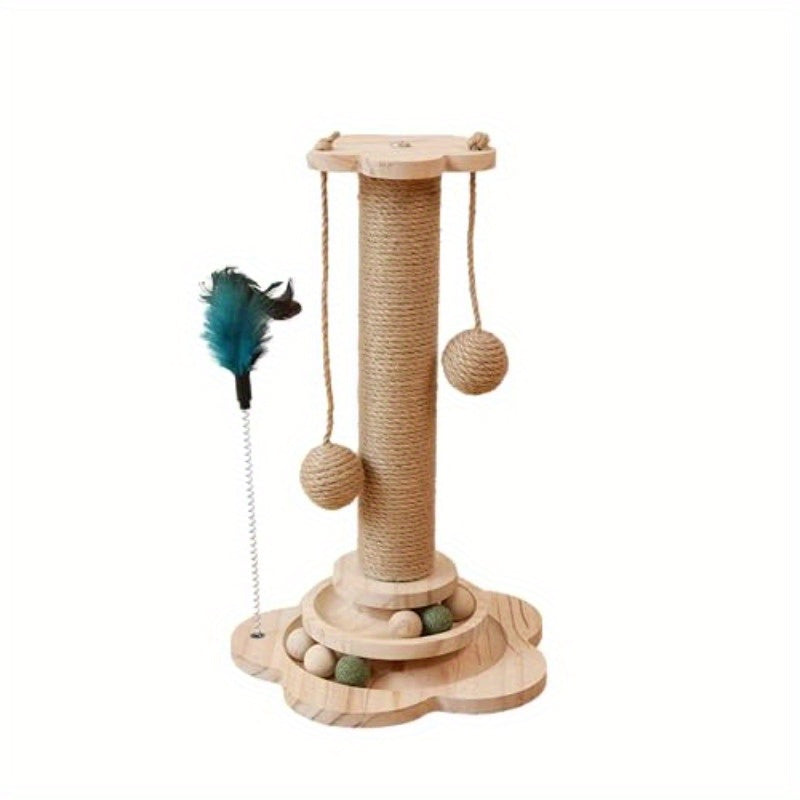 Interactive Petal-Shaped Cat Toy with Ball Teaser Stick - Durable Plastic Scratching Post for All Breeds