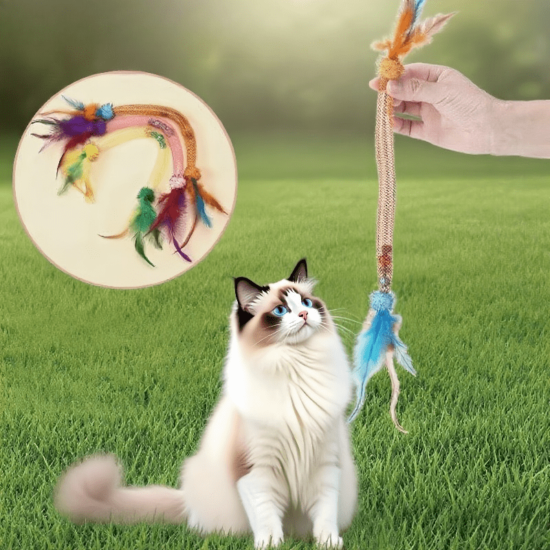 3-Pack Elastic Mesh Cat Teaser Wands - Pet Herb Ball Chew Toys with Feathers Bells