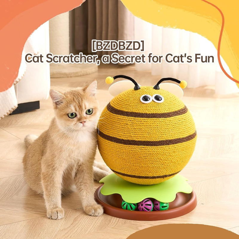 Bee Cat Scratcher - 3 in 1 Cute Cat Scratching Post for Indoor Cats with Bell Ball Track