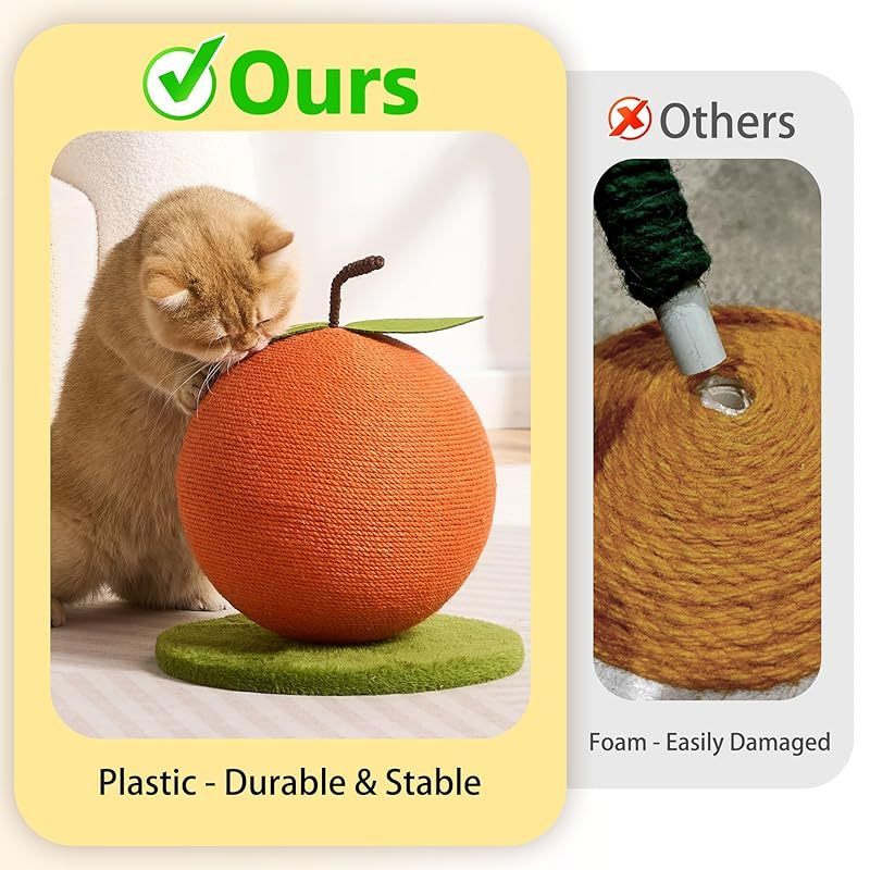 Orange Cat Scratching Post, Cute Cat Scratcher with Sisal Rope, Cat Scratch Post for Indoor Adult Cat and Kitten