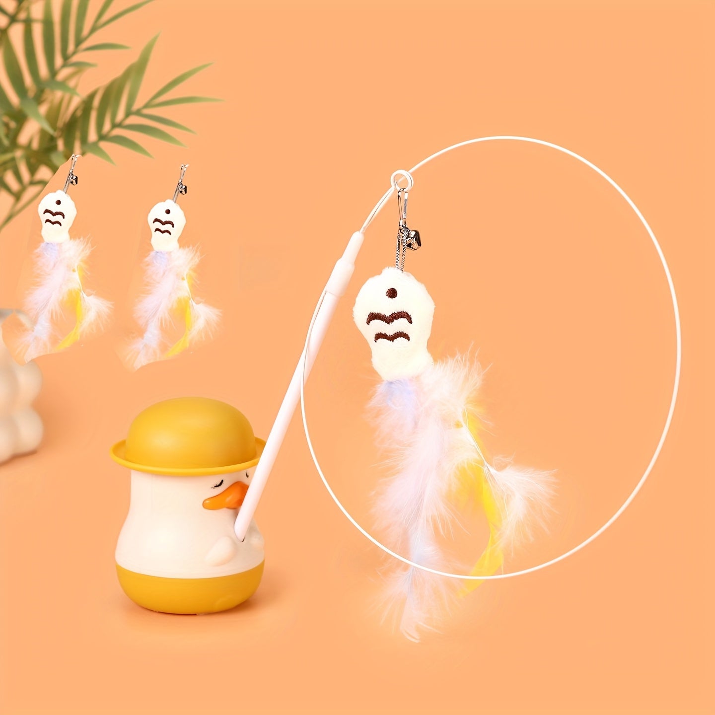 1\u002F2pcs Small Yellow DuckCat Feather Lure Bell Toy, Super Adhesive Rotatable Base