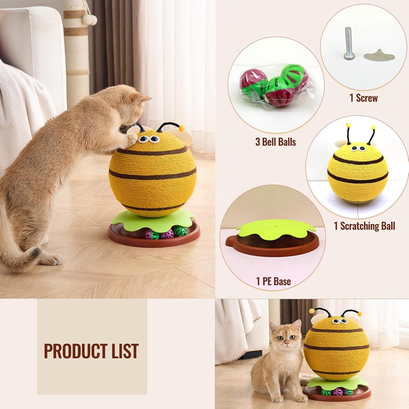 Bee Cat Scratcher - 3 in 1 Cute Cat Scratching Post for Indoor Cats with Bell Ball Track