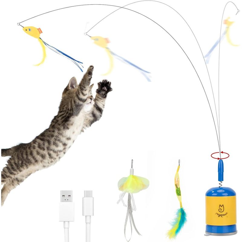 Migipaws Interactive Automatic Cat Teaser Wand Toy with Strong Suction Cup