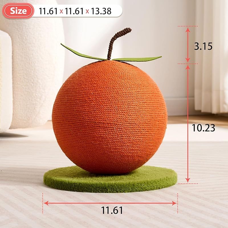 Orange Cat Scratching Post, Cute Cat Scratcher with Sisal Rope, Cat Scratch Post for Indoor Adult Cat and Kitten