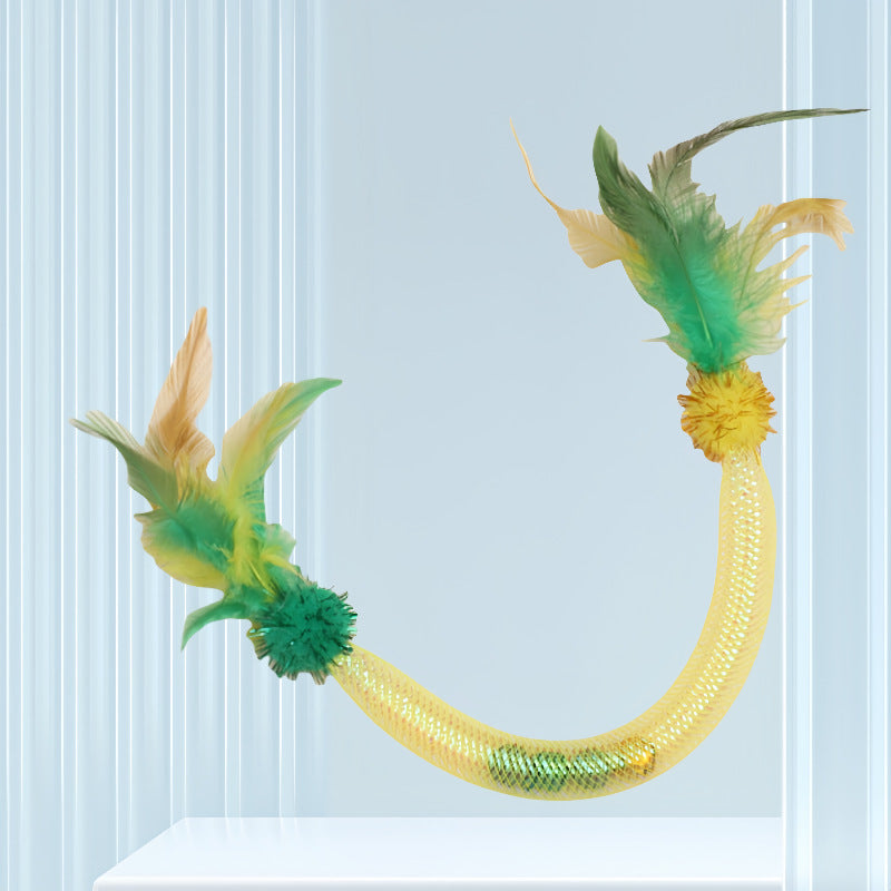 3-Pack Elastic Mesh Cat Teaser Wands - Pet Herb Ball Chew Toys with Feathers Bells