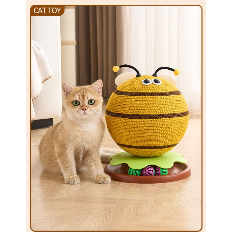 Vertical Cat Scratching Post & Ball Toy - Sisal Scratching Column with Tumbler Base