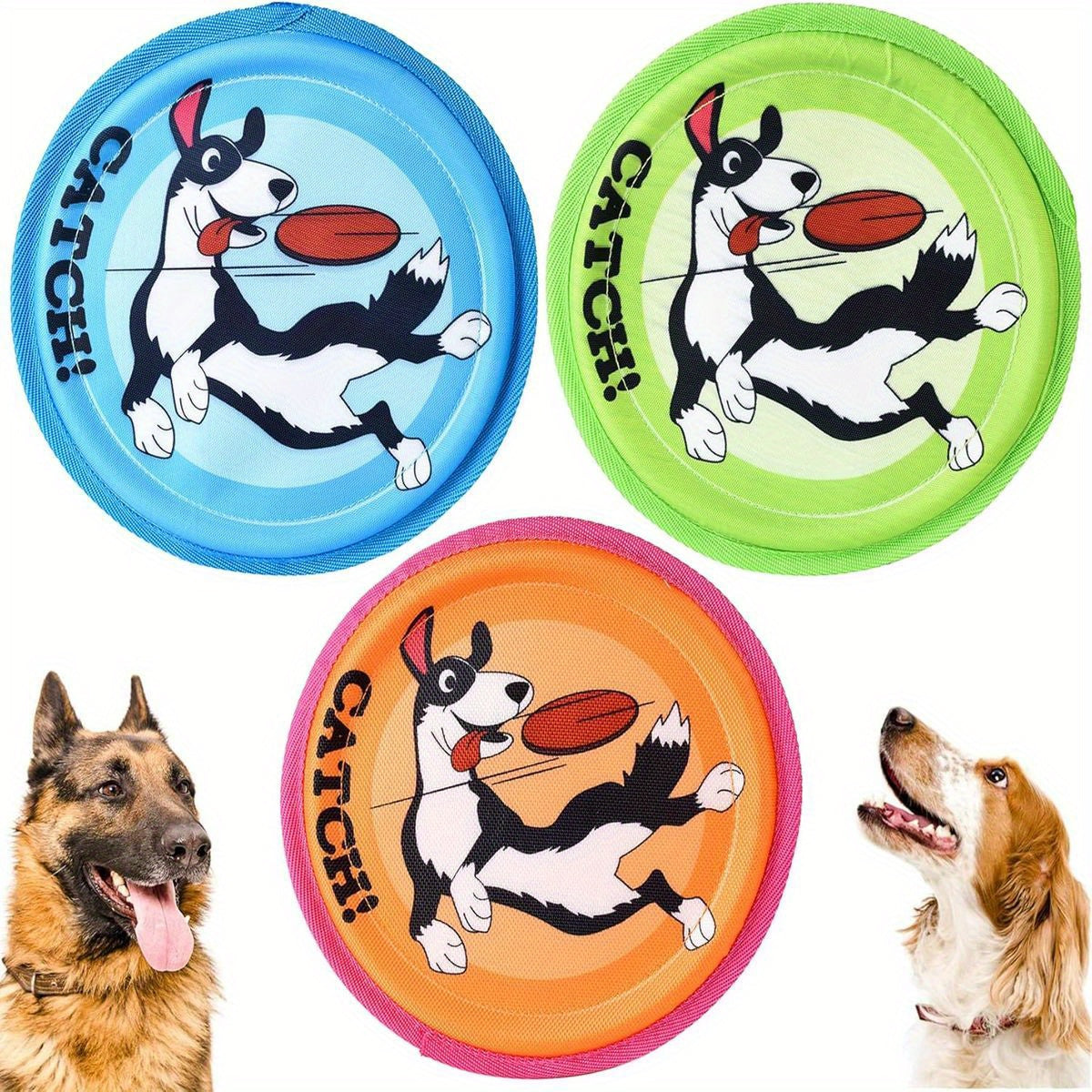 3 Pack Indestructible Dog Flying Discs - Durable Glass-like Material Nylon Webbing