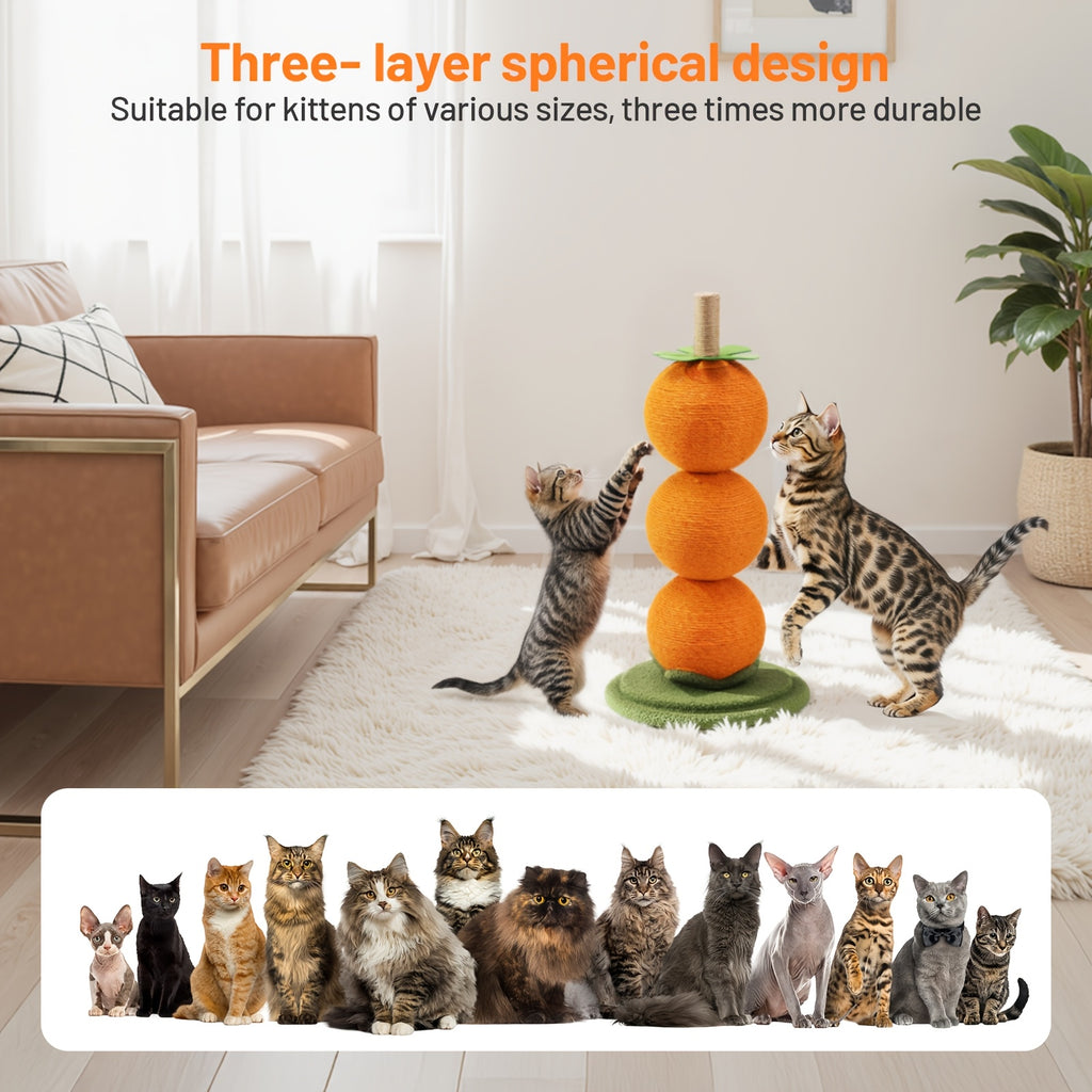 Interactive 360° Rotating Cat Scratching Post with 3-Tier Ball String