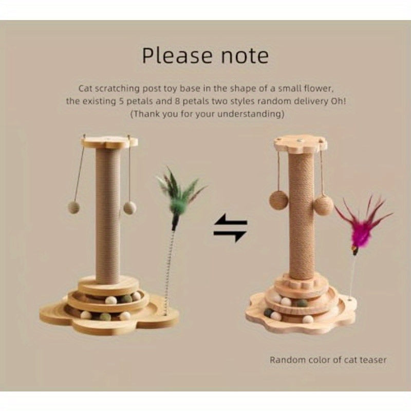 Interactive Petal-Shaped Cat Toy with Ball Teaser Stick - Durable Plastic Scratching Post for All Breeds