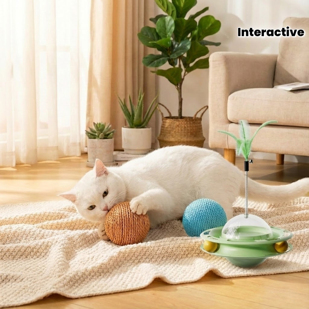 Interactive Cat Toy Ball with Rattle Sound | Natural Sisal Scratching Rolling Teaser for Indoor Cats Kittens