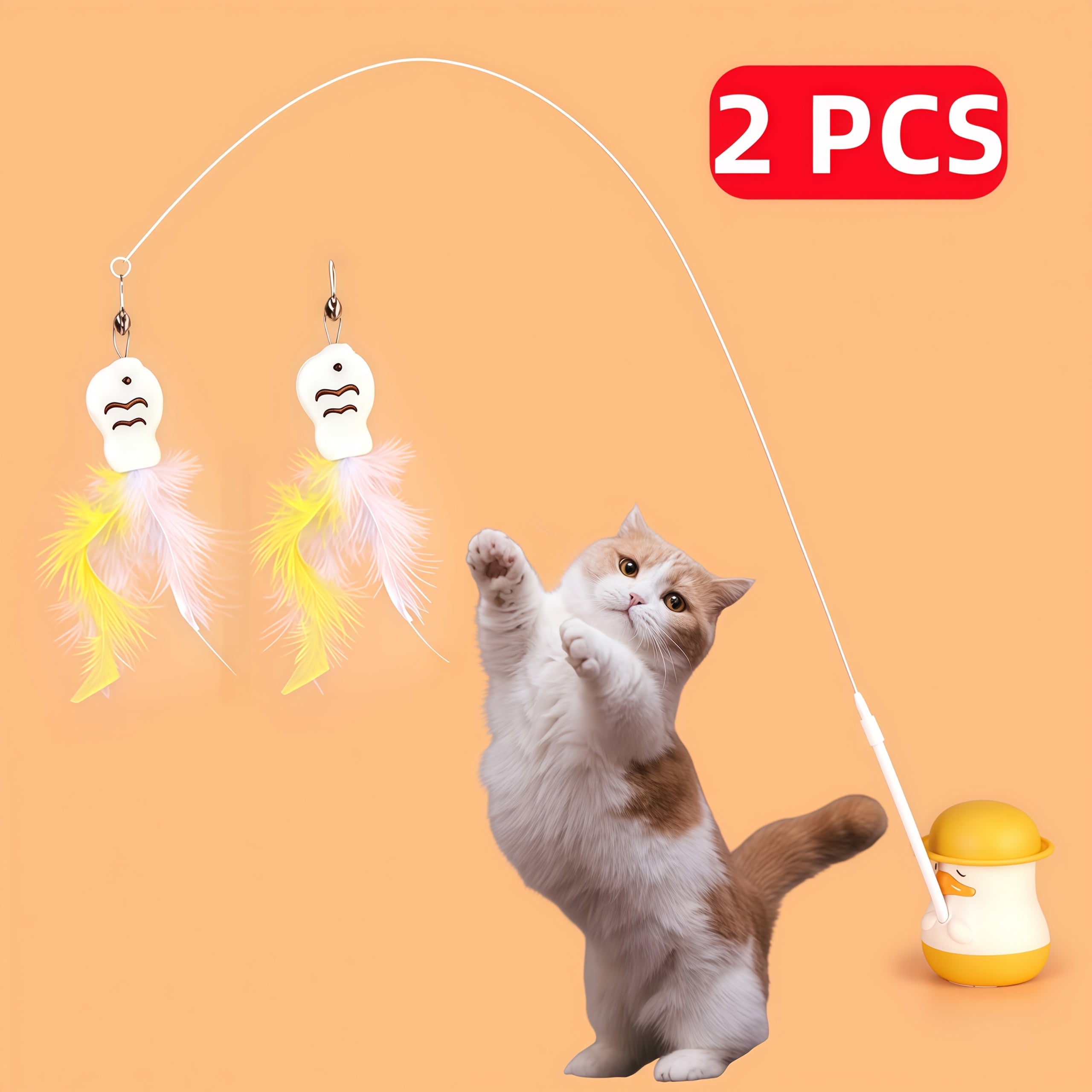 1\u002F2pcs Small Yellow DuckCat Feather Lure Bell Toy, Super Adhesive Rotatable Base