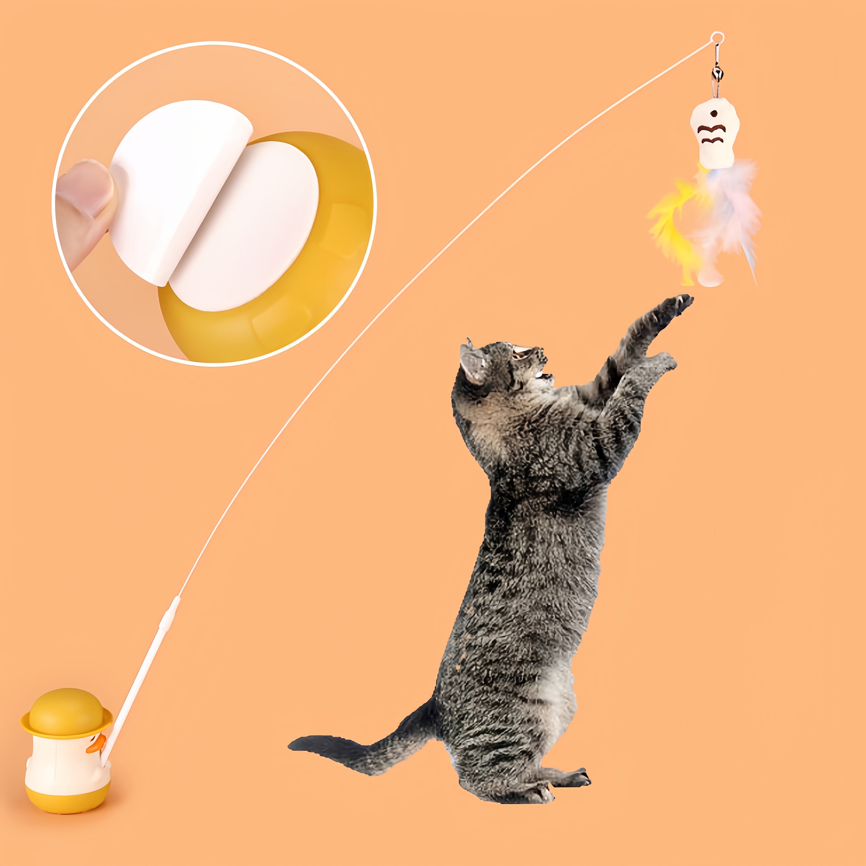 1\u002F2pcs Small Yellow DuckCat Feather Lure Bell Toy, Super Adhesive Rotatable Base