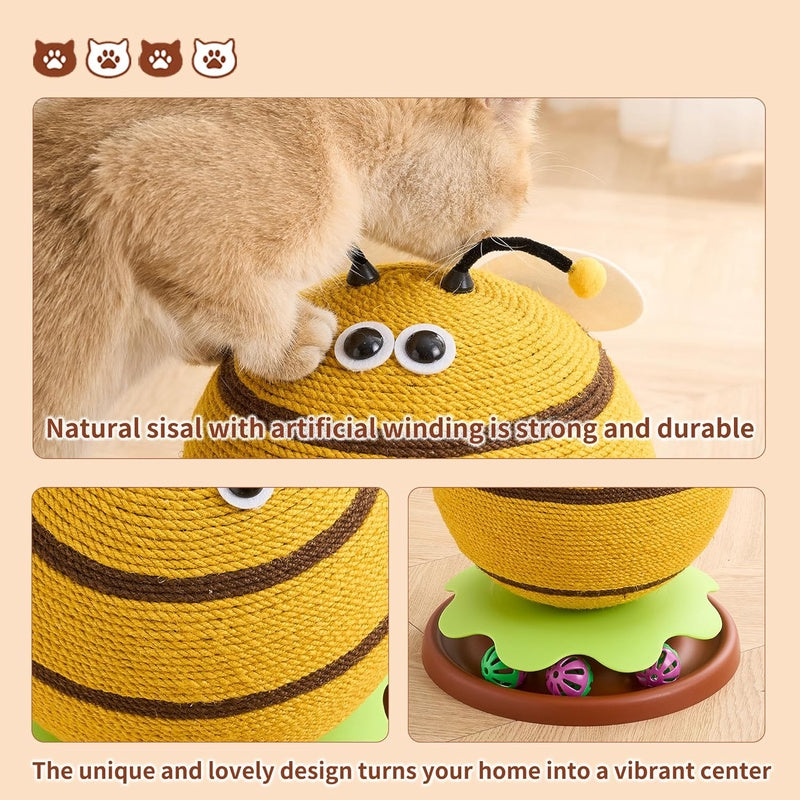 Bee Cat Scratcher - 3 in 1 Cute Cat Scratching Post for Indoor Cats with Bell Ball Track
