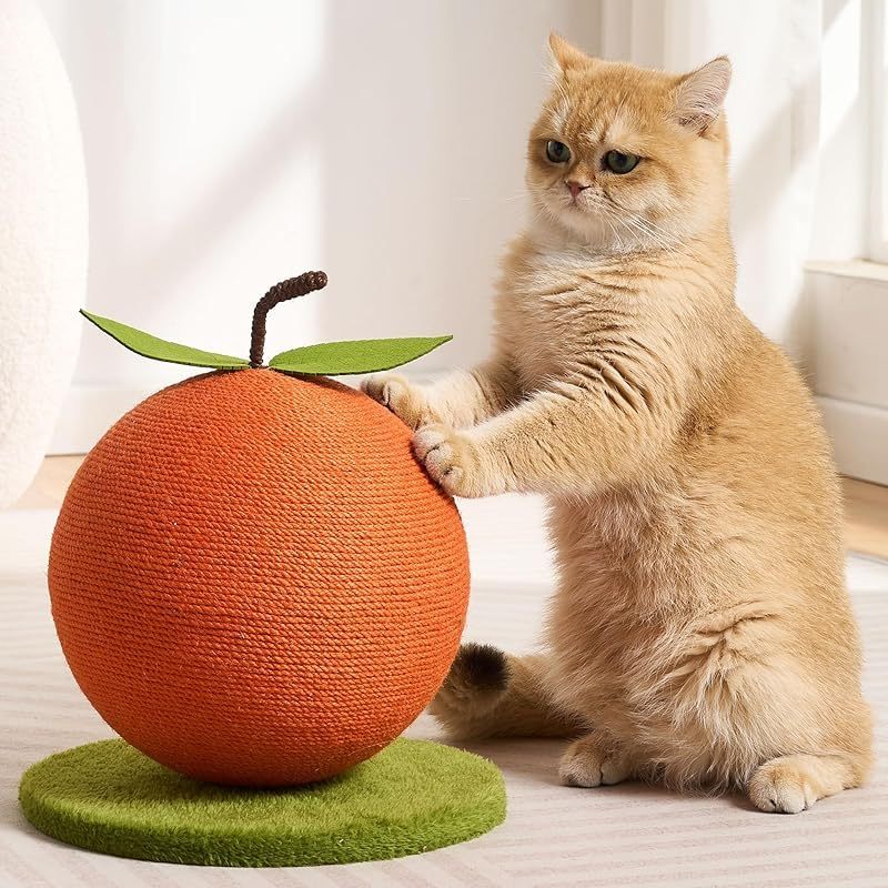 Orange Cat Scratching Post, Cute Cat Scratcher with Sisal Rope, Cat Scratch Post for Indoor Adult Cat and Kitten