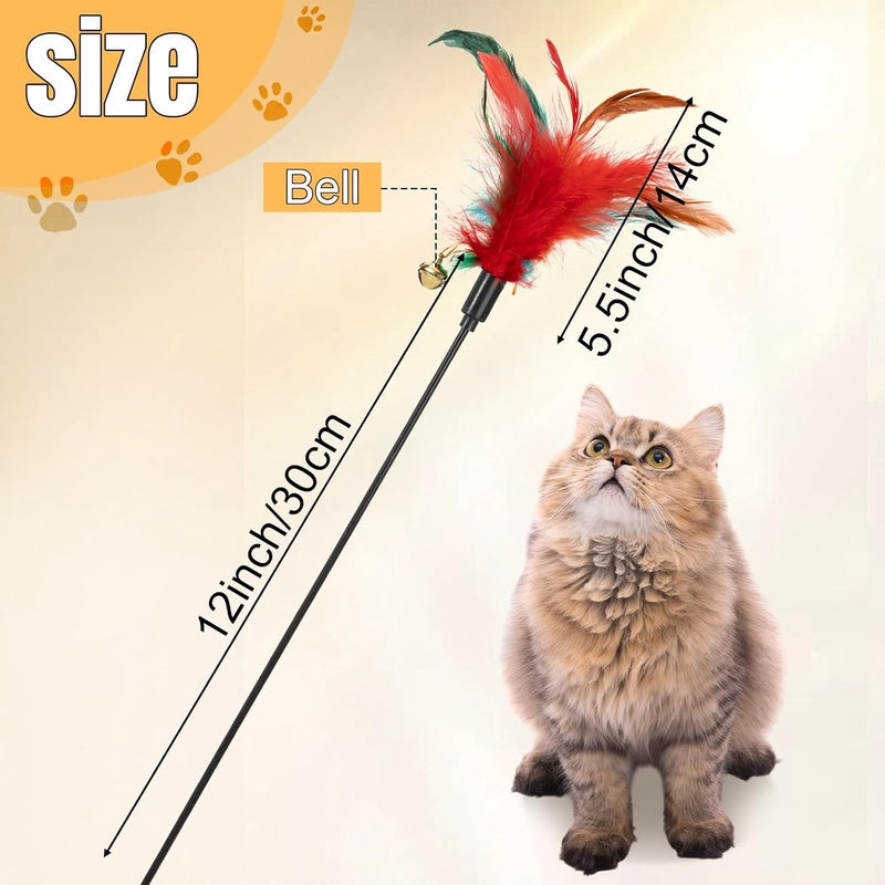 50 Pcs Cat Wand Toy Feather Stick Cat Toy Feather Toys and Teaser Wand Bulk Interactive Stick for Indoor