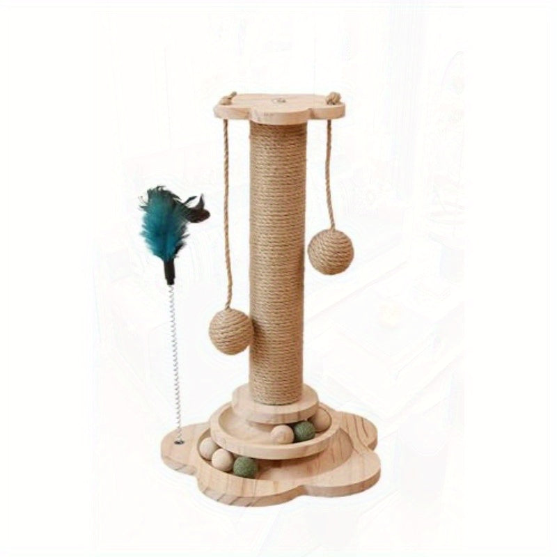 Interactive Petal-Shaped Cat Toy with Ball Teaser Stick - Durable Plastic Scratching Post for All Breeds