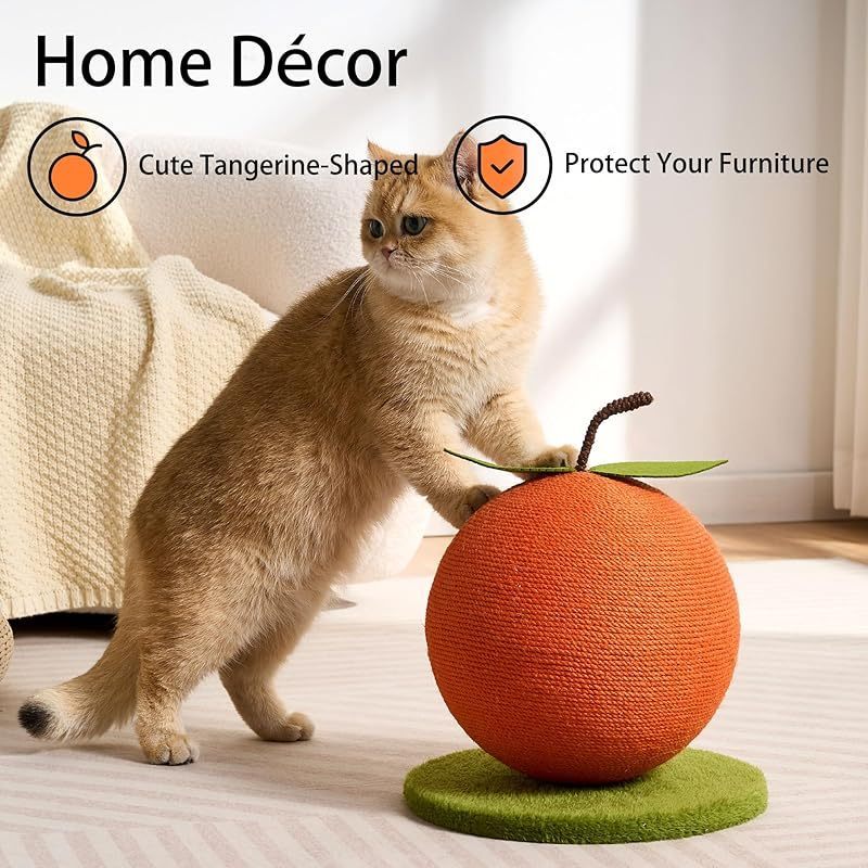 Orange Cat Scratching Post, Cute Cat Scratcher with Sisal Rope, Cat Scratch Post for Indoor Adult Cat and Kitten