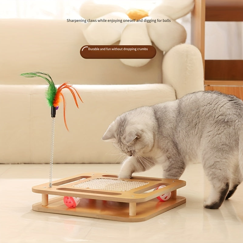 Cat Toys For Indoor Cats, Cat Scratchers With Cat Teaser Stick, Durable Cat Scratching Post With Bell Balls